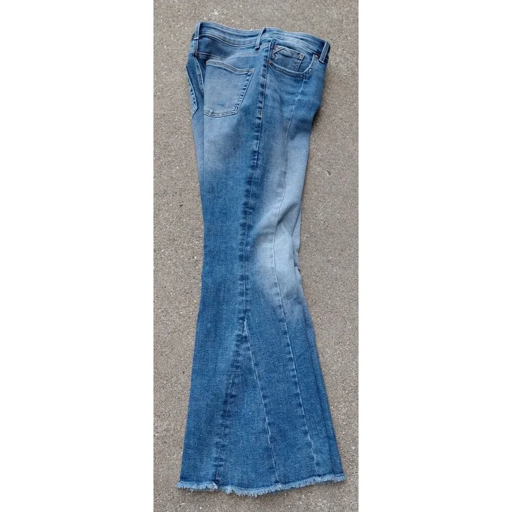 Edgely Flare Jeans Womens 10 Blue Denim High Rise Front Seam Raw Hem Comfort